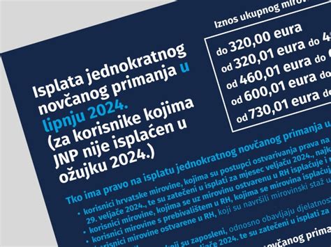 Isplata jednokratnog novčanog primanja korisnicima mirovine u lipnju