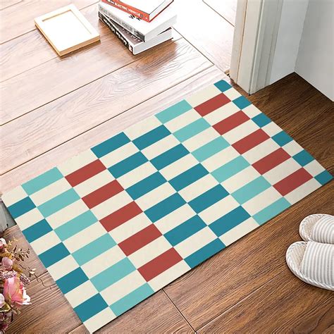 Blue And Orange Geometry Color Blocked Door Mats Kitchen Floor Bath