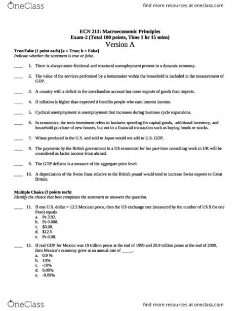 Ecn Midterm Ecn Term Test Version A Oneclass