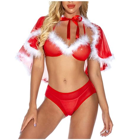Sokhug Pc Women Christmasunderwear Lingerie Pajama Bra Cloak Briefs