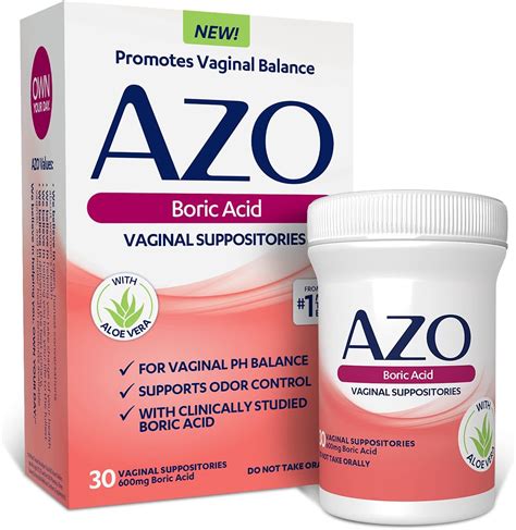 Amazon.com: AZO Boric Acid Vaginal Suppositories, Helps Support Odor Control and Balance Vaginal ...