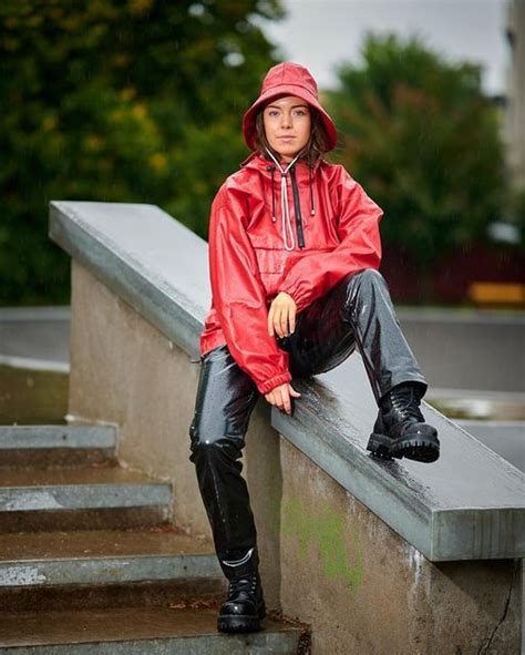 Rainwear From Sweden On Instagram Red Anorak And Shiny Black Rain