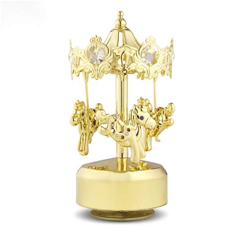 Carousel Music Box Merry Go Round Gold Plated - Crystocraft