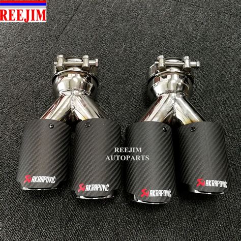 Pcs Dual In Out Stainless Car Akrapovic Carbon Fiber Exhaust