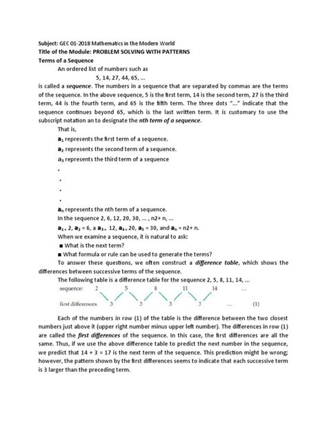 Predicting Patterns And Terms In Mathematical Sequences Through Difference Tables Pdf