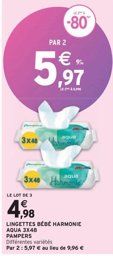 Promo Lingettes bébé harmonie aqua 3x48 pampers chez Intermarché Hyper