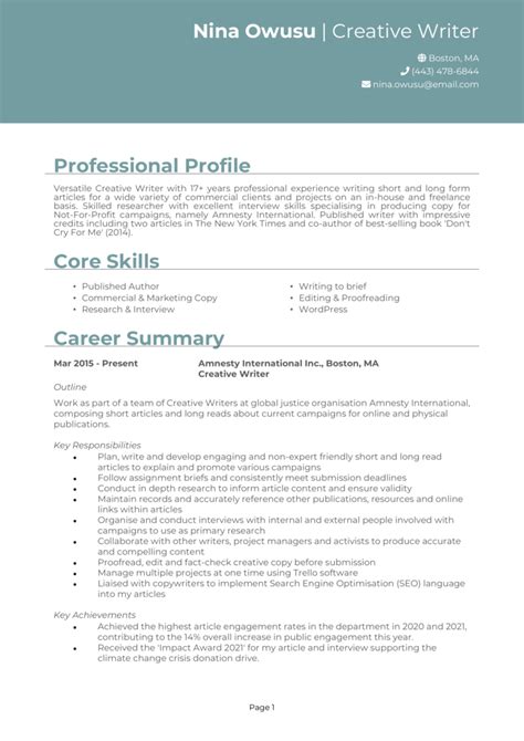 Creative Writer Resume Example Guide Get Hired Quick