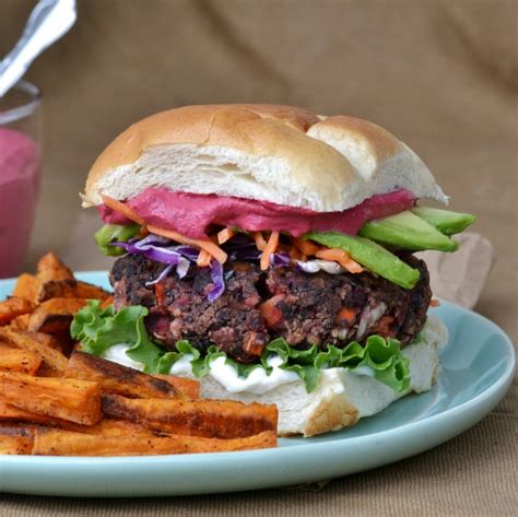 Black Bean And Beet Burgers With Beet Cashew Cream Vegan With Gluten Free Option Were All