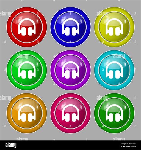 Headphones Earphones Icon Sign Symbol On Nine Round Colourful Buttons