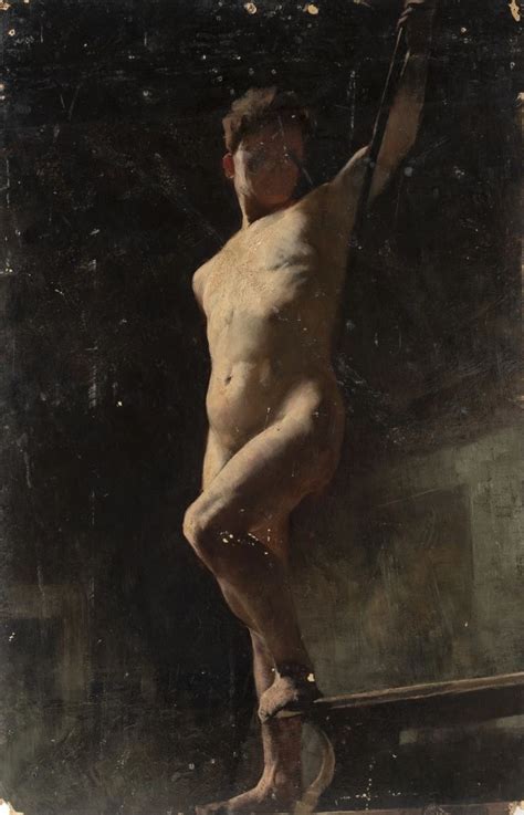 Wilhelm Kuhnert Standing Male Nude With Raised Leg