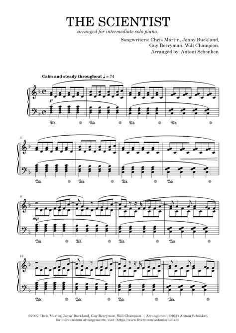 The Scientist Coldplay Sheet Music For Piano Solo