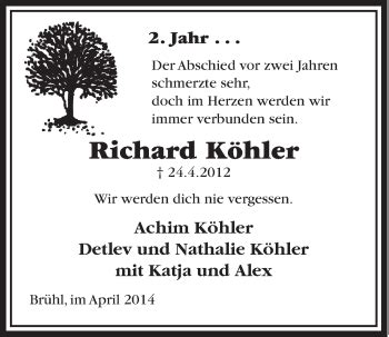 Traueranzeigen Von Richard K Hler Wirtrauern