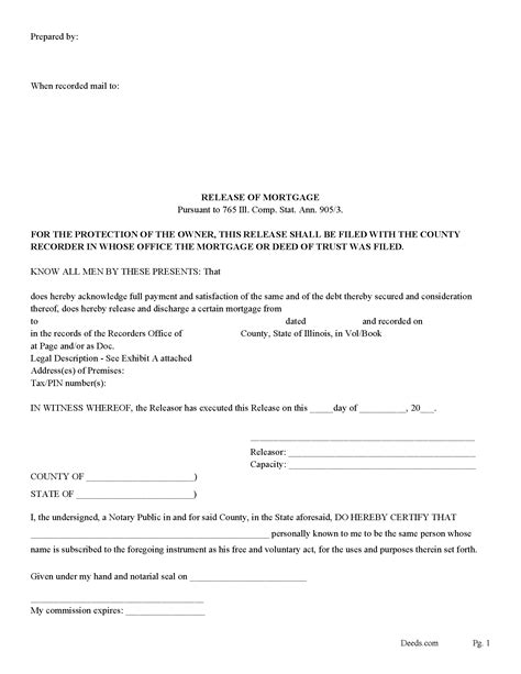 Cook County Release Of Mortgage Form Illinois Deeds