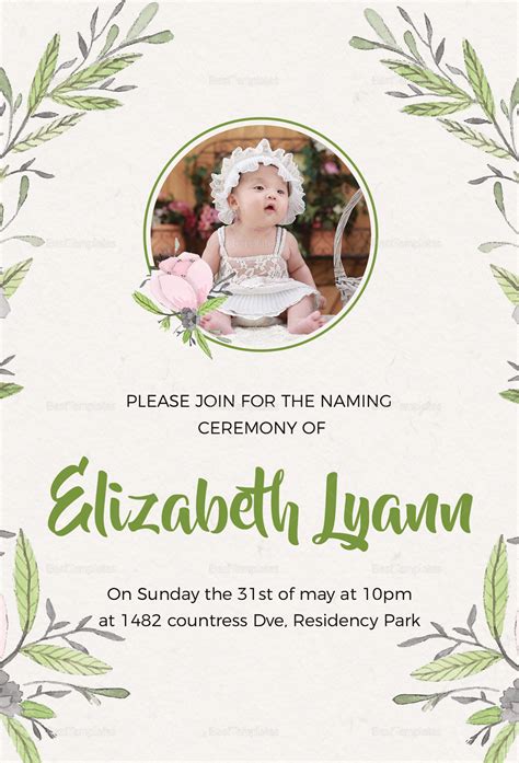 Heartfelt Baby Naming Ceremony Invitation Design Template In PSD Word