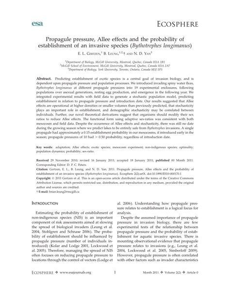 (PDF) Propagule pressure, Allee effects and the probability of establishment of an invasive ...