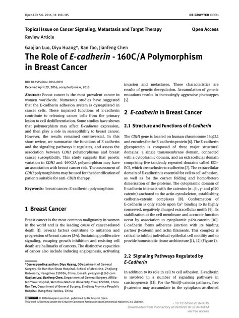 Pdf The Role Of E Cadherin C A Polymorphism In Breast Cancer