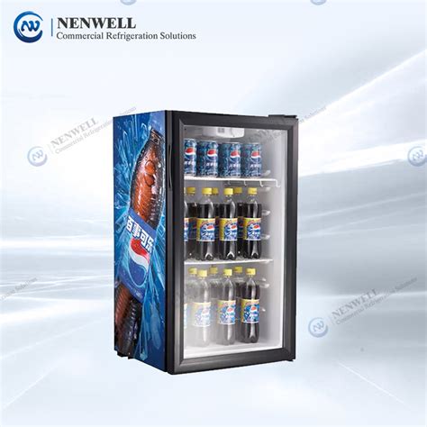 Counter Top 98l Mini Small Glass Door Drink Display Fridges With Custom Graphic For Pepsi Cola