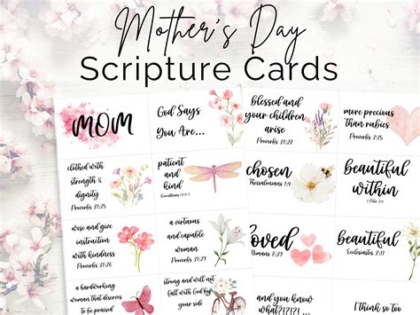 Printable Mothers Day Scripture Cards Set Of 12 Bible Memory Verse