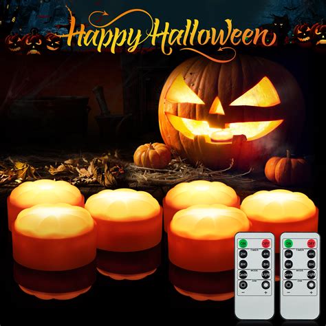 Adeeing Halloween LED Pumpkin Lights With Remote Timers 6 Pack Battery