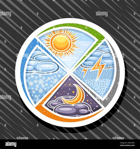 Vector Weather Logo White Decorative Label With Illustrations Of