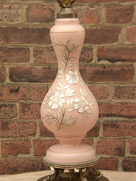 Vintage 1940 S Pink Satin Glass Lamp Hand Painted By Shoponsherman