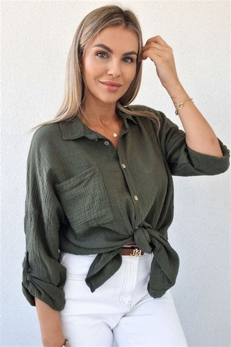 Koszula Mu Linowa Typu Oversize Khaki Xana Butik