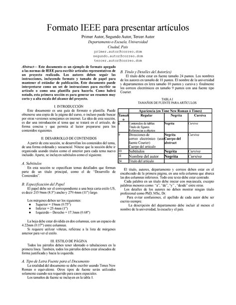 Formato De Plantilla IEEE Plantilla Formato IEEE Para Presentar