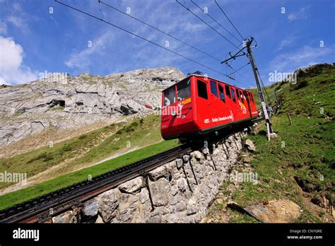 The Worlds Steepest Cogwheel Railway At Pilatus Mountain Stock Photo