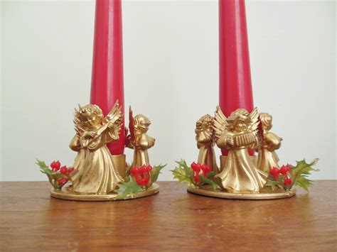 Angel Candle Holders Gold Christmas Angels Plastic Commodore Etsy