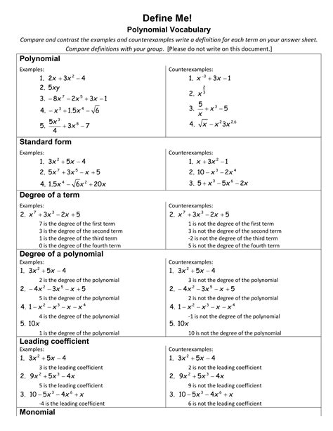 Define Me Polynomial Vocabulary