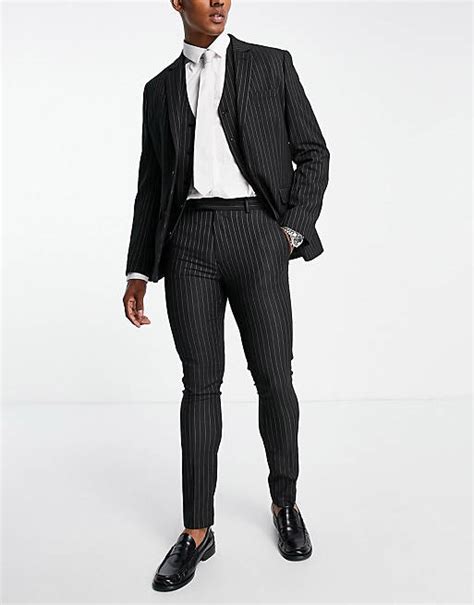 Asos Design Skinny Suit Pants In Black Pinstripe Asos