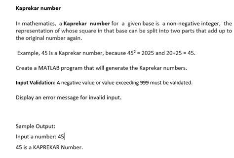 Solved Kaprekar number In mathematics, a Kaprekar number for | Chegg.com