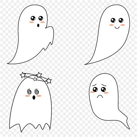 Gambar Kawai Ghost Sticker Set Kawai Stiker Set PNG Dan Vektor