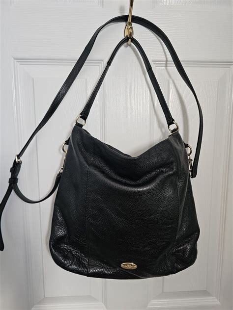 Coach F Black Isabelle Pebbled Leather Hobo Cros Gem