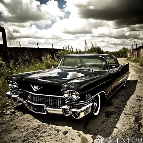 classic  black vintage car   deserted road high quality ai