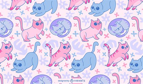 Kawaii Kitten Animals Pattern Design Vector Download