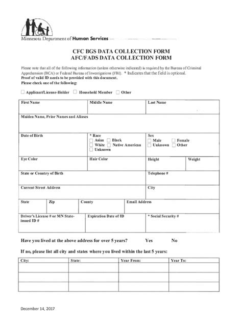 Fillable Online CFC BGS DATA COLLECTION FORM AFC FADS DATA Fax