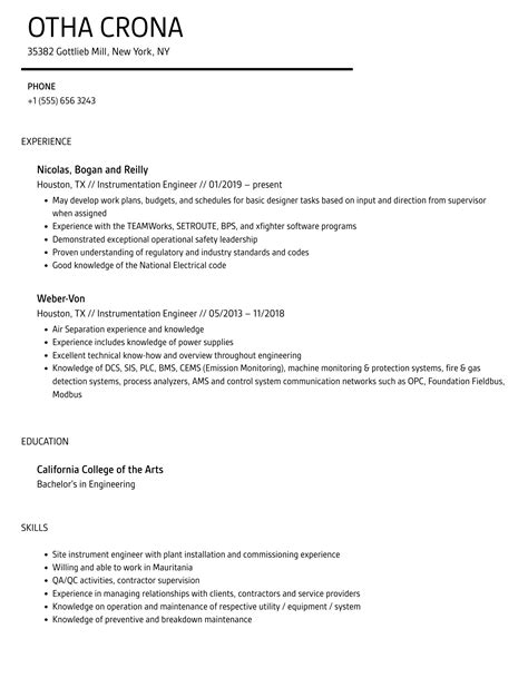 Instrumentation Engineer Resume Samples Velvet Jobs