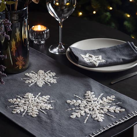 Dark Grey Snowflake Table Runner Christmas Table