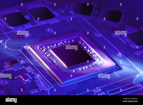 Futuristic Electronic Component Modern Chip Cpu Or Gpu With