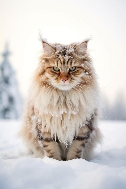 Premium AI Image | A fluffy Maine Coon Cat in the snow