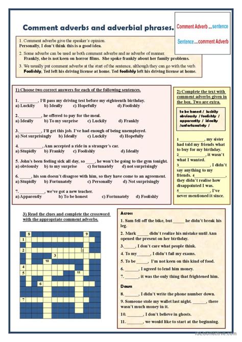 Comment Adverbs And Adverbial Phrase English Esl Worksheets Pdf And Doc