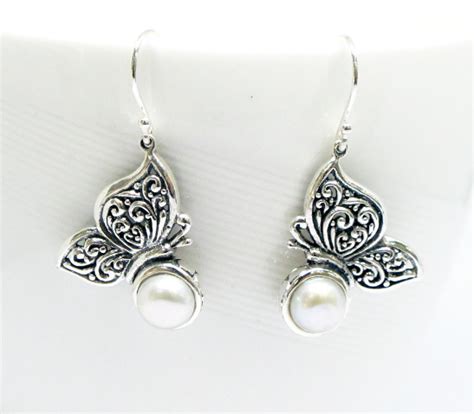 925 Sterling Silver Butterfly Earring With Fresh Water Pearl 3 Folsom Ave Shop