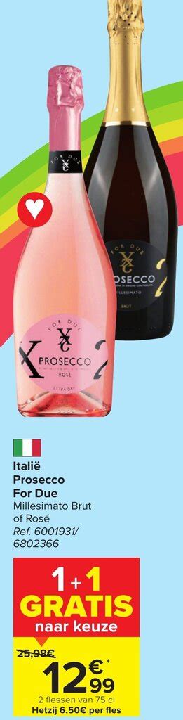 Prosecco For Due Millesimato Brut Of Rose 2 Flessen Van 75cl Promotie