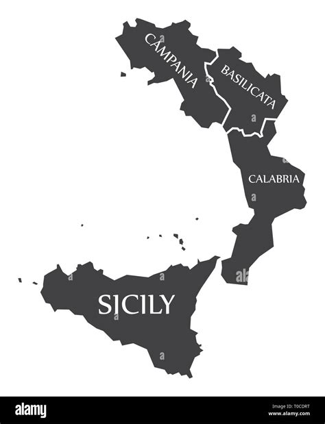 Campania Basilicata Calabria Sicily Region Map Italy Stock Vector