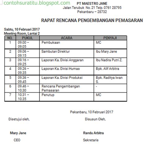 Contoh Agenda Rapat Dan Susunan Acara Rapat Riset