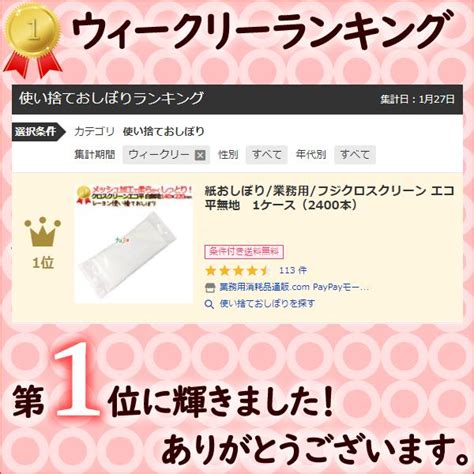 紙おしぼり 業務用 フジクロスクリーン エコ 平無地 1ケース（2400本）使い捨ておしぼり A024105 業務用消耗品通販com