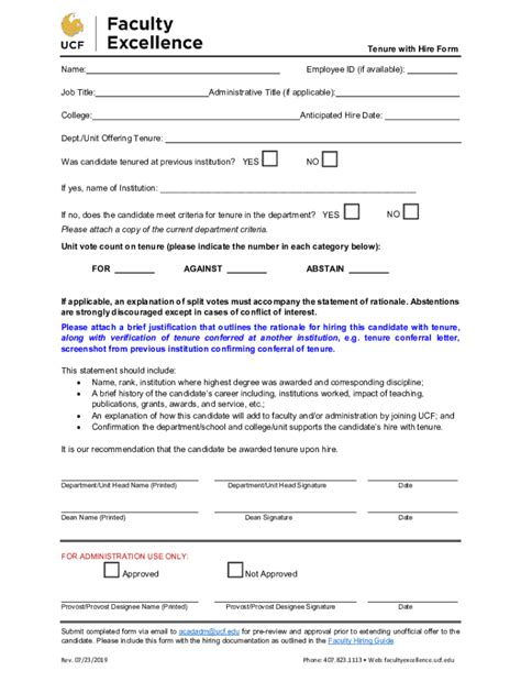 Fillable Online Facultyexcellence Ucf Tenure With Hire Form Name