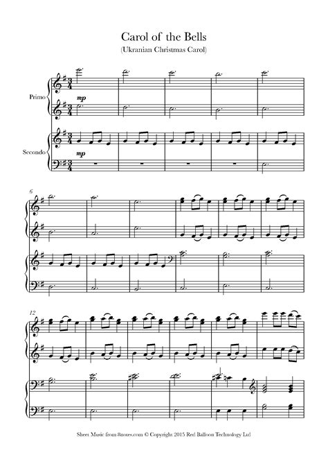 Carol Of The Bells Sheet Music For Piano Duet