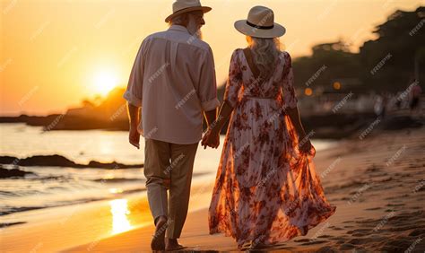 Premium Photo Man And Woman Walking On Beach At Sunset